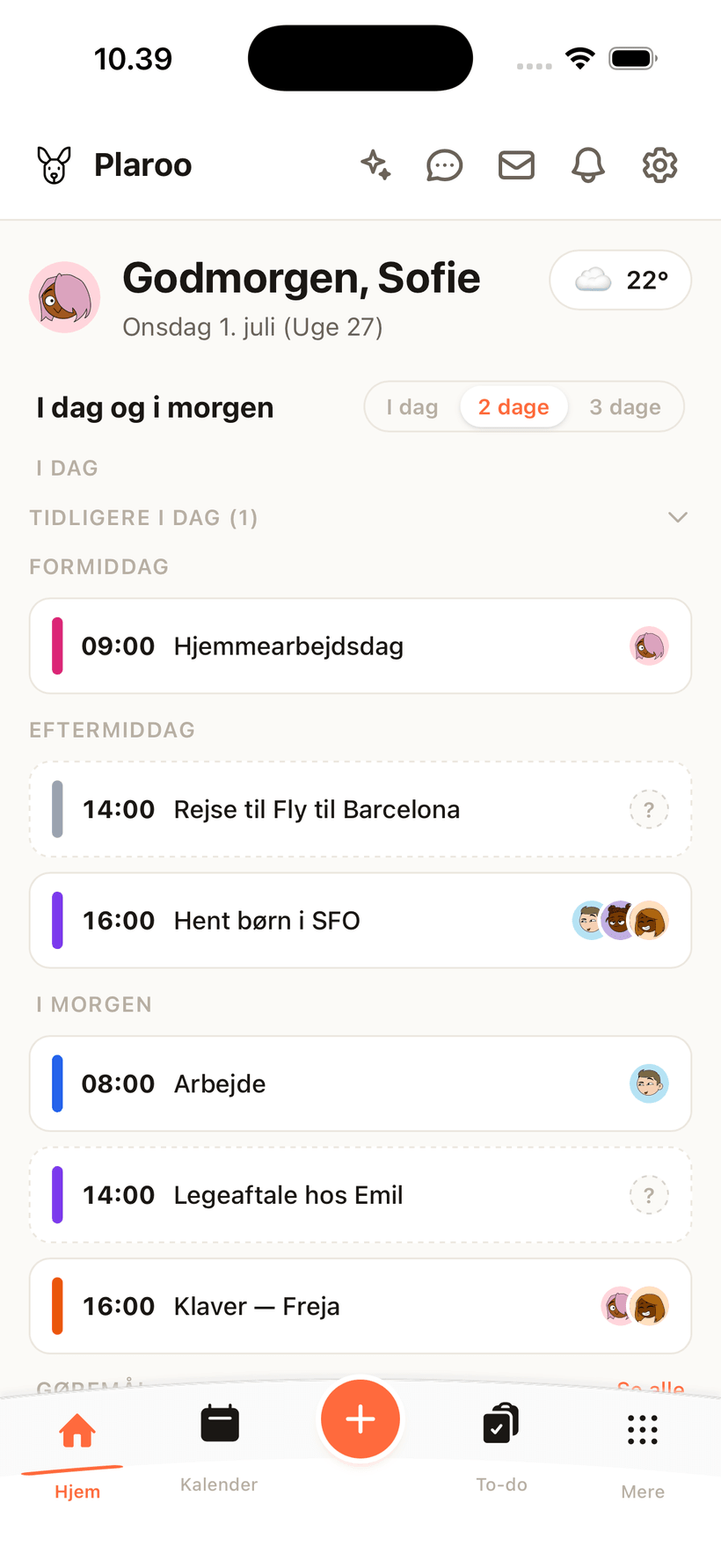 Plaroos dagsoverblik på iPhone